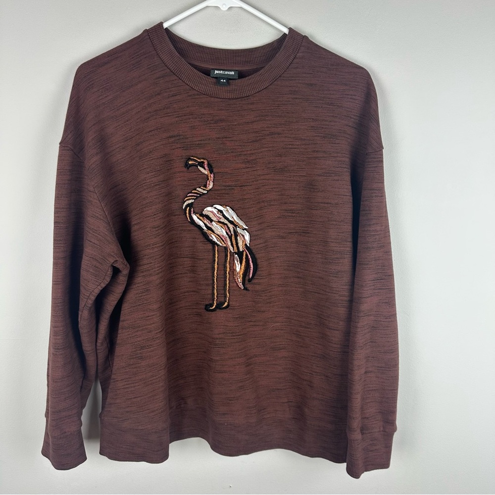 Just Cavalli Brown Cotton Flamingo Embroidered Sweatshirts size 44
